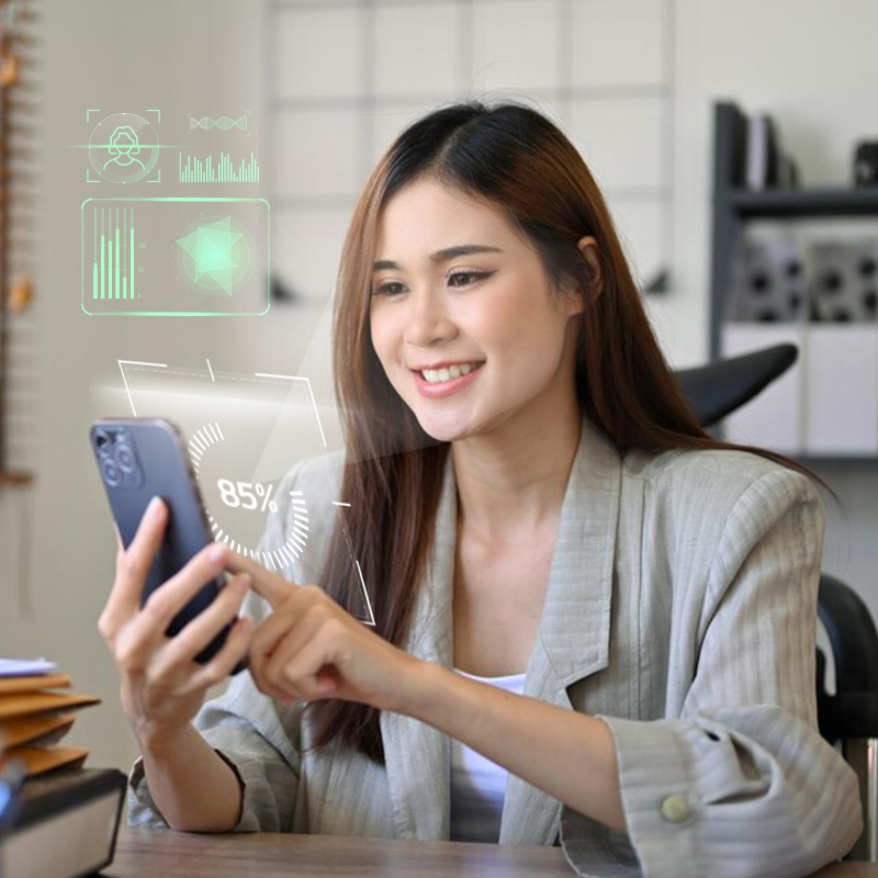 A person looking at a phone Description automatically generated