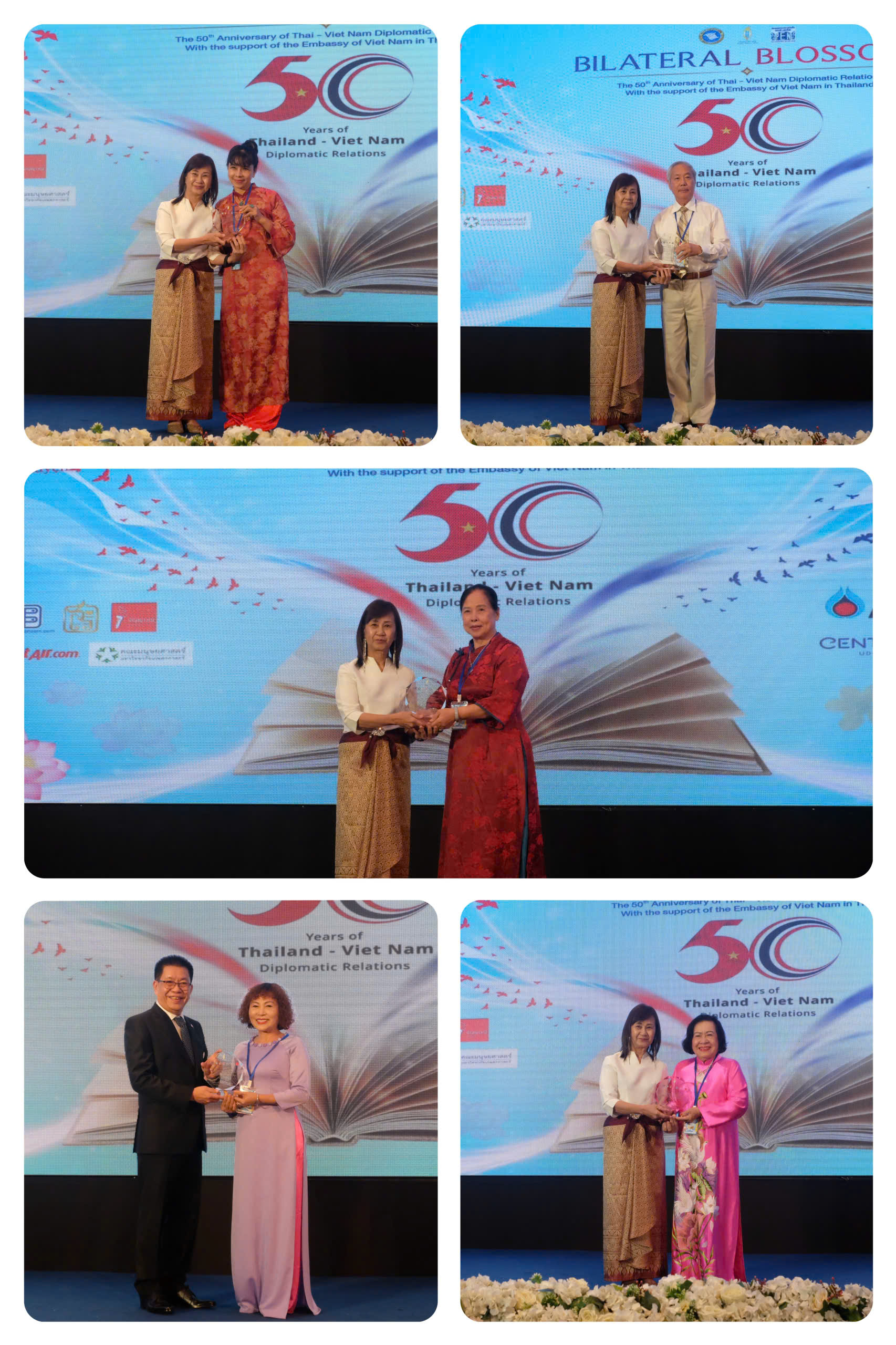 Presentation of commemorative medals marking the 50th anniversary of the establishment of Thailand–Vietnam diplomatic relations.